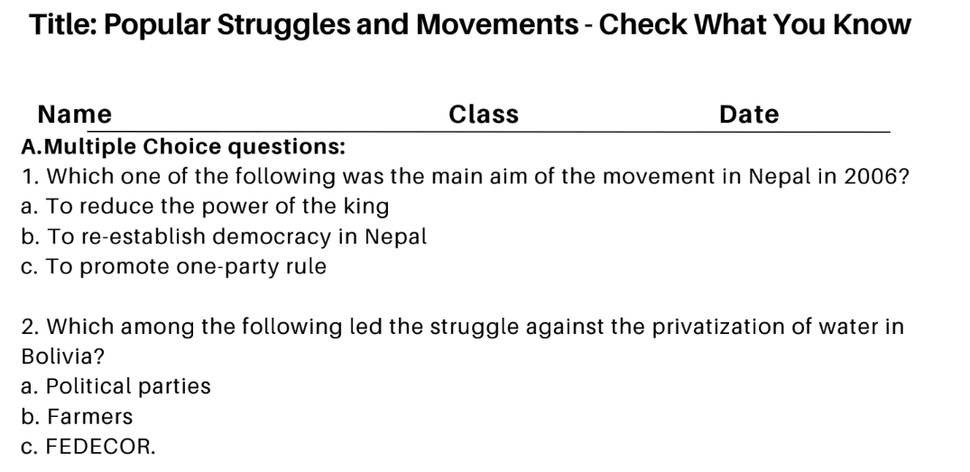 Popular Struggles and Movements - Check What You Know