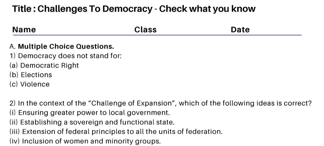 Challenges To Democracy - Check what you know