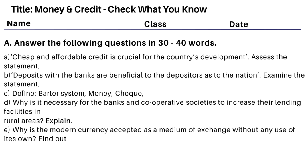 Money & Credit - Check What You Know