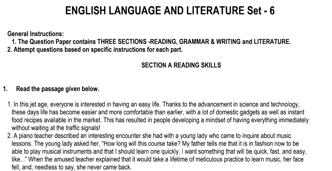 ENGLISH LANGUAGE AND LITERATURE Set - 6
