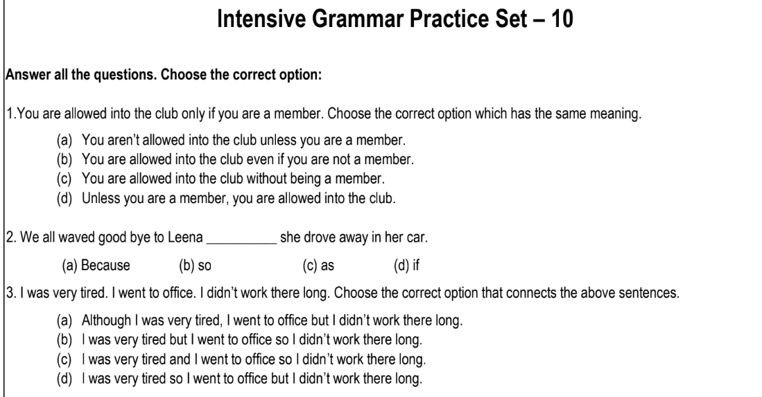 Intensive Grammar Practice Set – 10