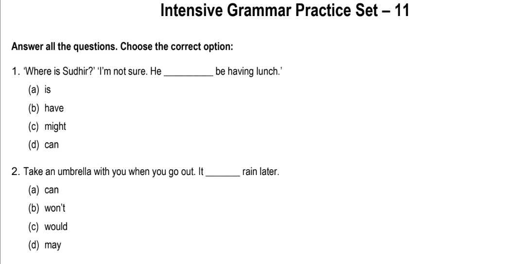 Intensive Grammar Practice Set – 11