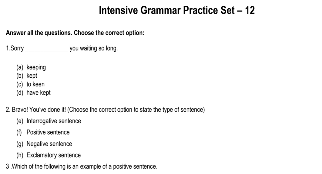 Intensive Grammar Practice Set – 12