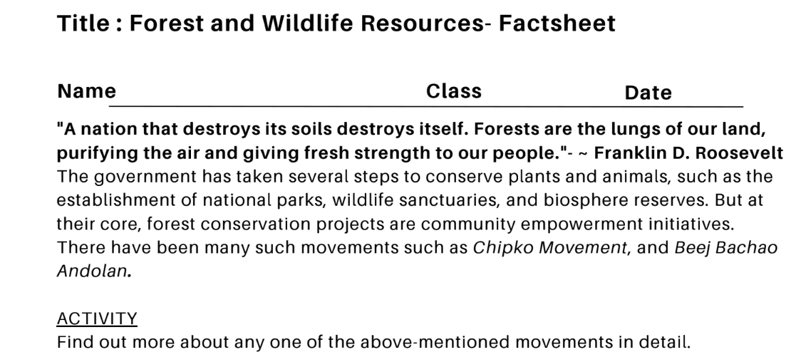 Forest and Wildlife Resources- Factsheet