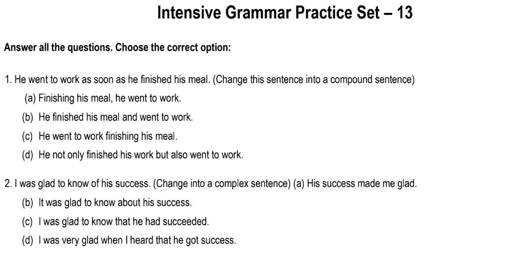 Intensive Grammar Practice Set – 13