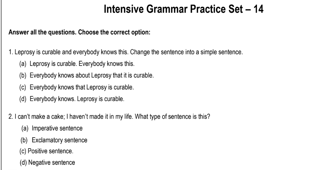Intensive Grammar Practice Set – 14