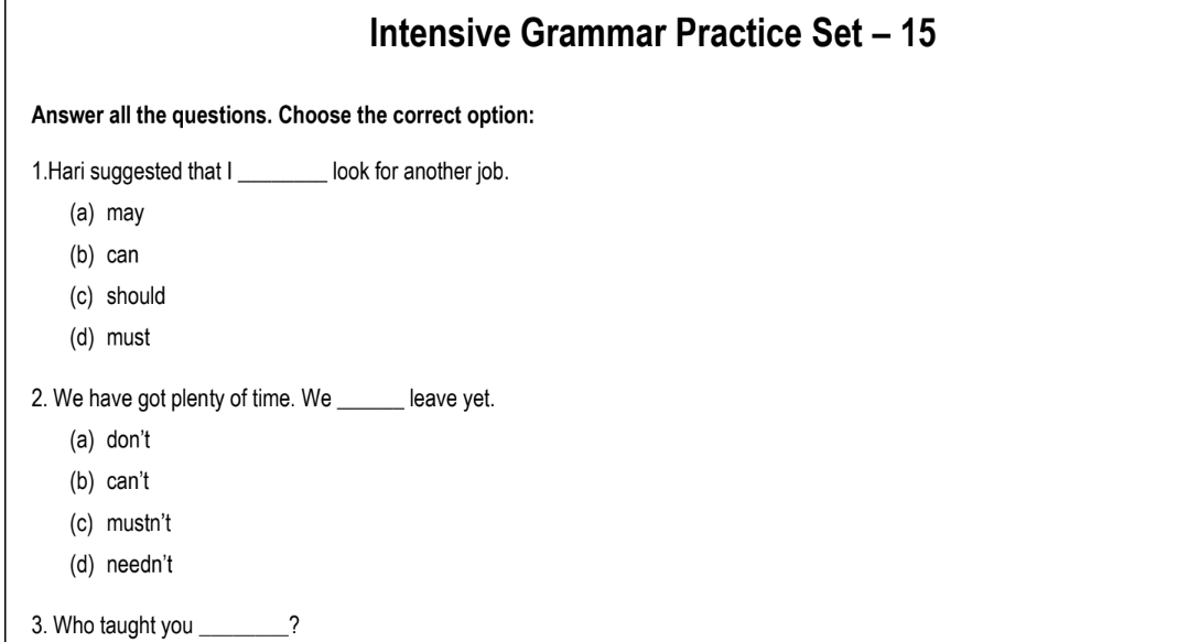 Intensive Grammar Practice Set – 15
