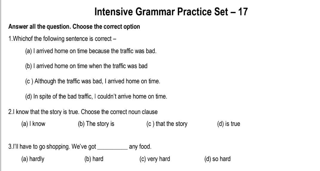 Intensive Grammar Practice Set – 17