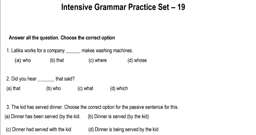 Intensive Grammar Practice Set – 19
