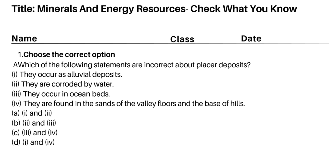 Minerals And Energy Resources- Check What You Know