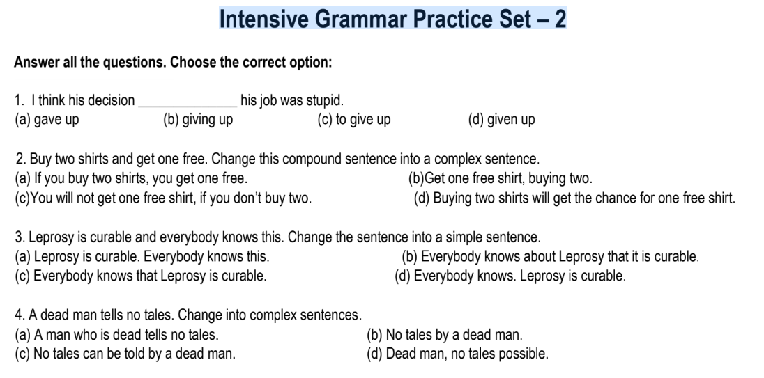 Intensive Grammar Practice Set – 2