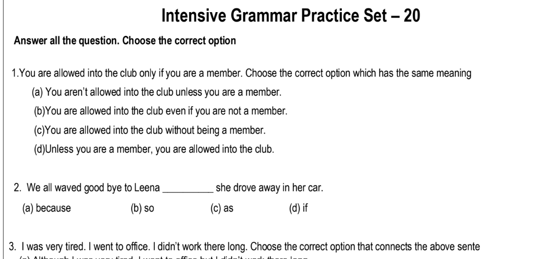 Intensive Grammar Practice Set – 20