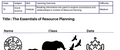 The Essentials of Resource Planning