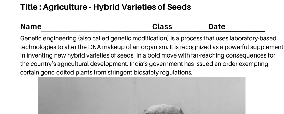 Agriculture - Hybrid Varieties of Seeds