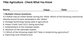 Agriculture - Check What You Know