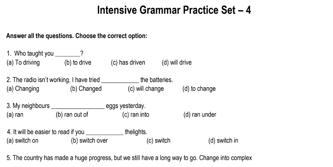 Intensive Grammar Practice Set – 4