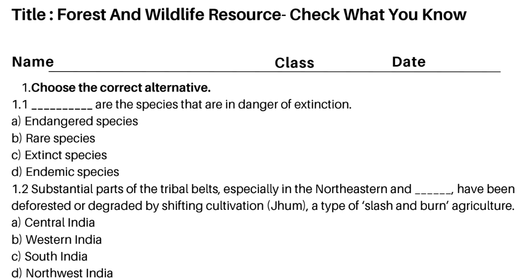 Forest And Wildlife Resource- Check What You Know