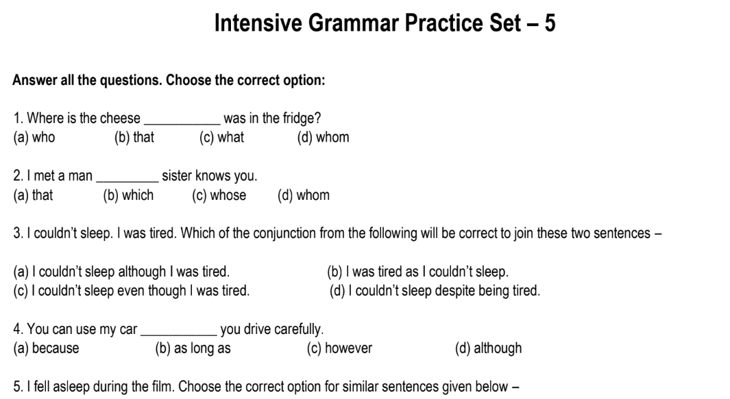 Intensive Grammar Practice Set – 5