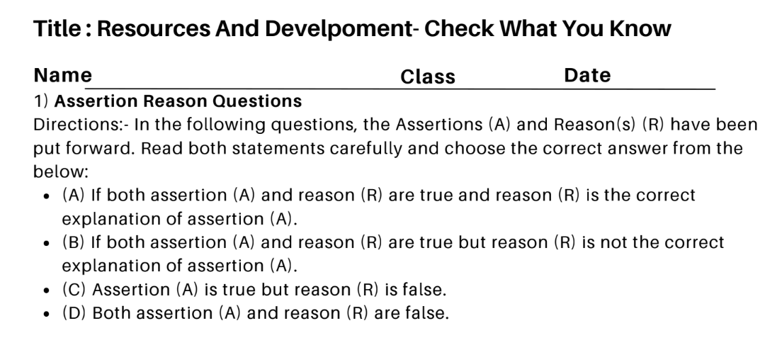 Resources And Develpoment- Check What You Know