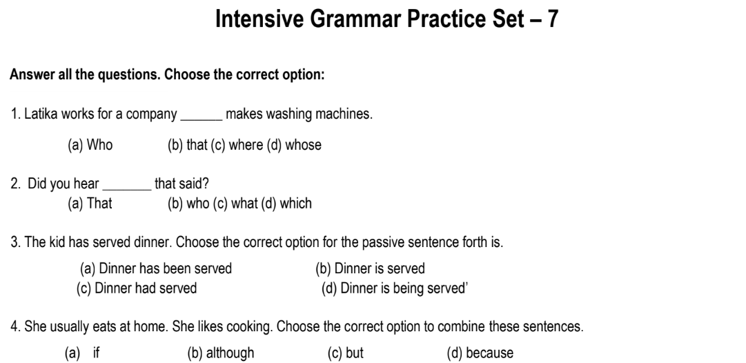 Intensive Grammar Practice Set – 7