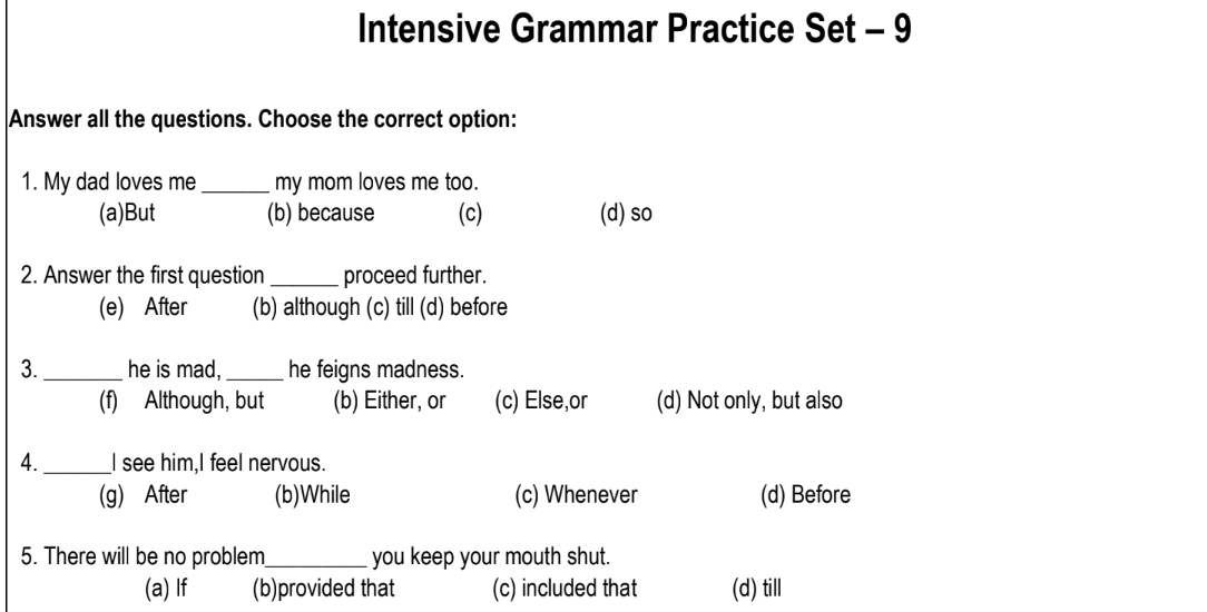 Intensive Grammar Practice Set – 9