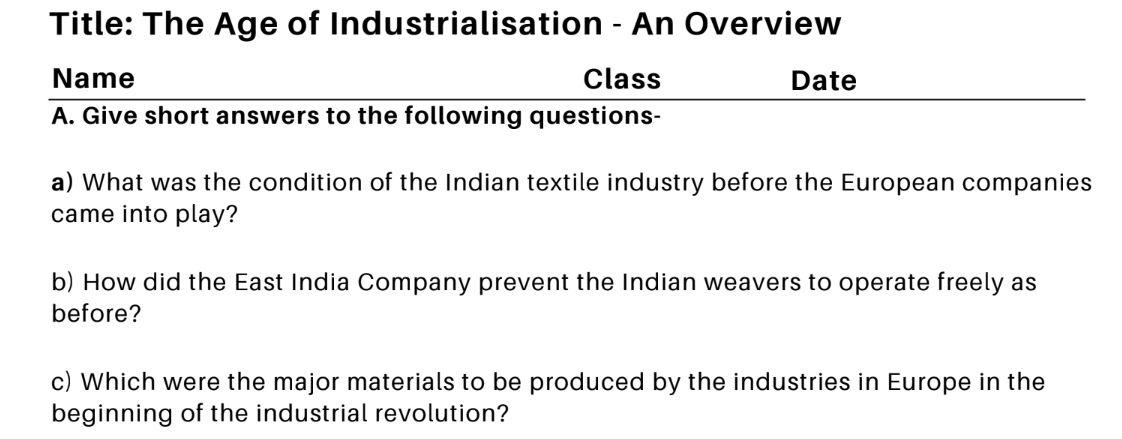 The Age of Industrialization - Check What You Know