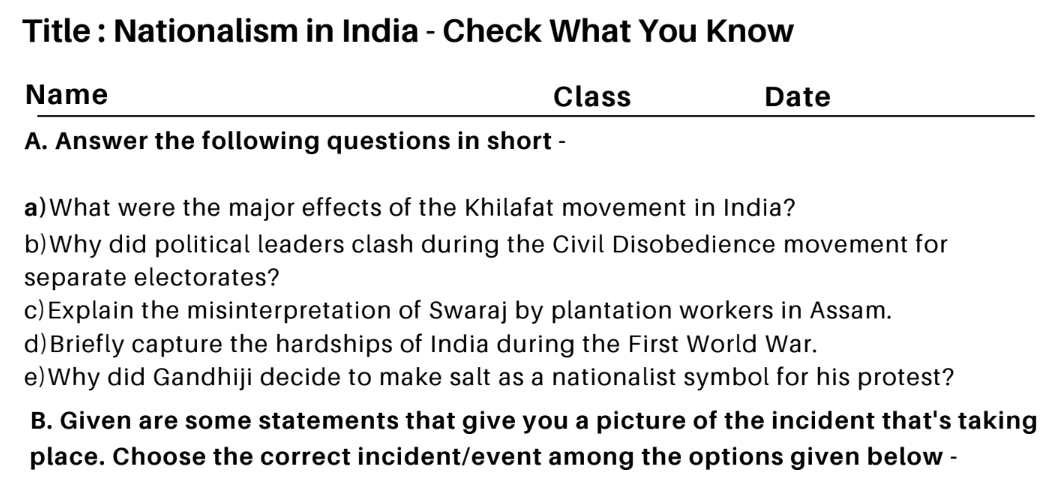 Nationalism in India - Check What You Know