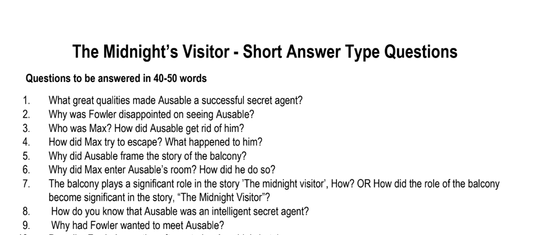 The Midnight’s Visitor - Short Answer Type Questions