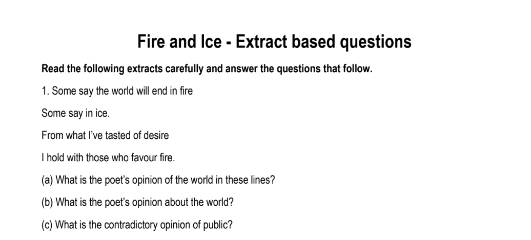 Fire and Ice - Extract based questions