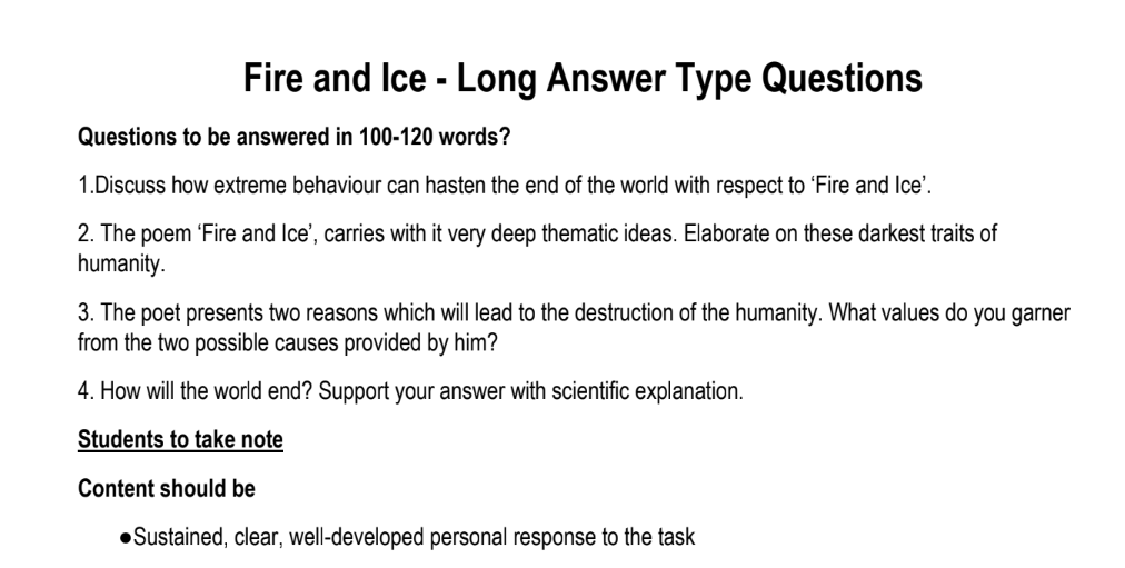 Fire and Ice - Long Answer Type Questions