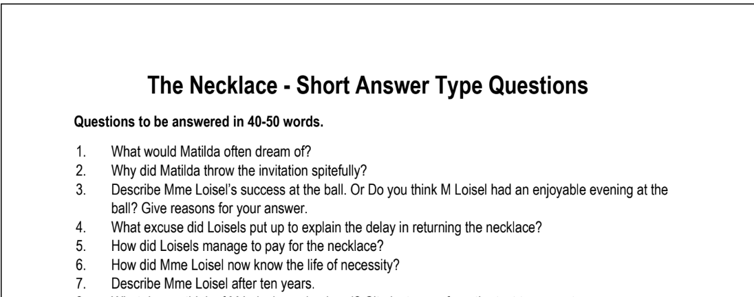 The Necklace - Short Answer Type Questions