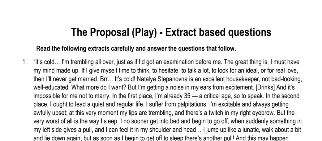 The Proposal (Play) - Extract based questions
