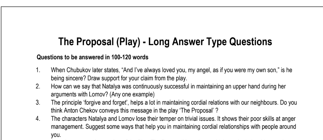 The Proposal (Play) - Long Answer Type Questions