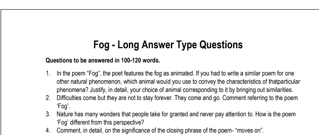Fog - Long Answer Type Questions