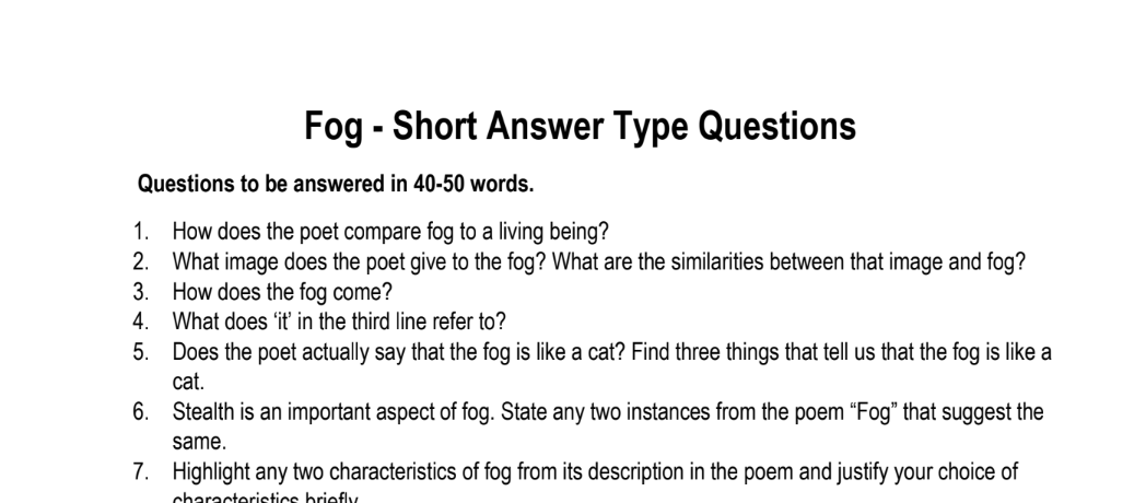Fog - Short Answer Type Questions