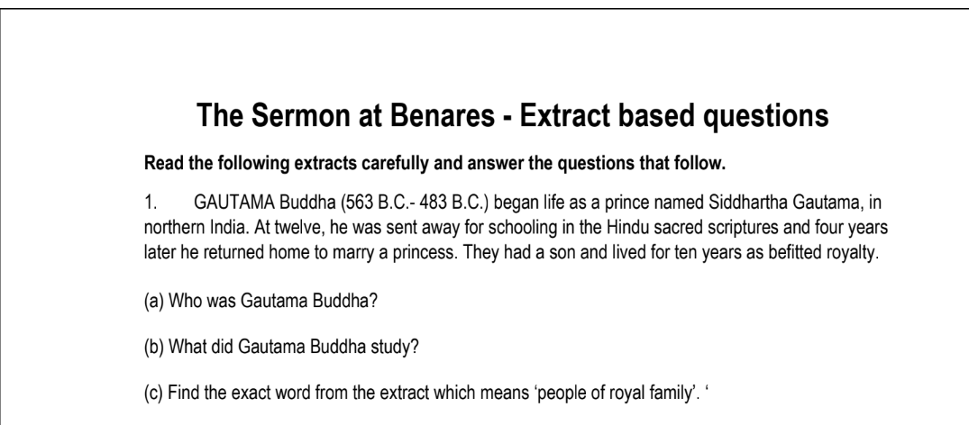 The Sermon at Benares - Extract based questions