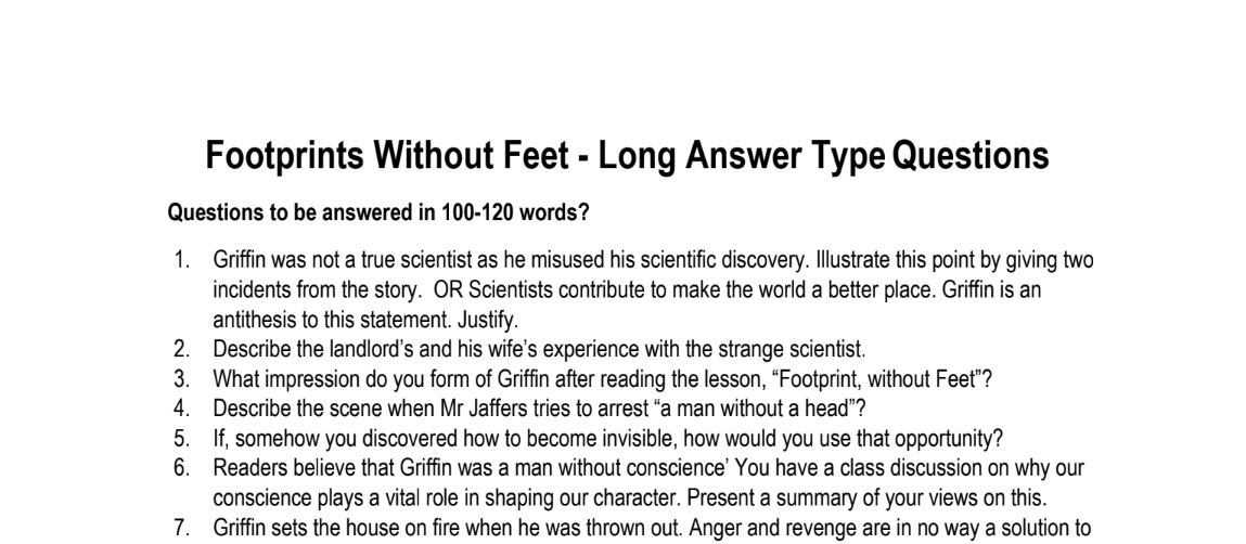 Footprints Without Feet - Long Answer TypeQuestions