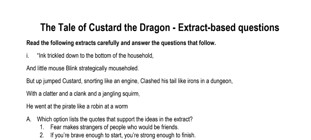 The Tale of Custard the Dragon - Long Answer Type Questions