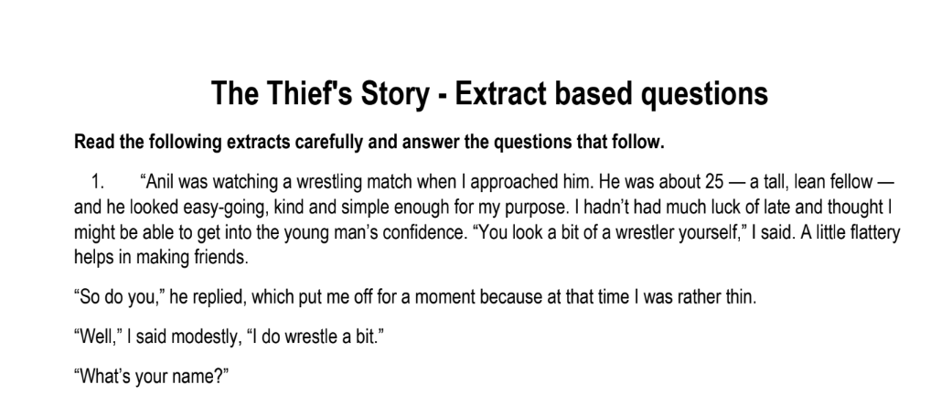 The Thief's Story - Extract based questions