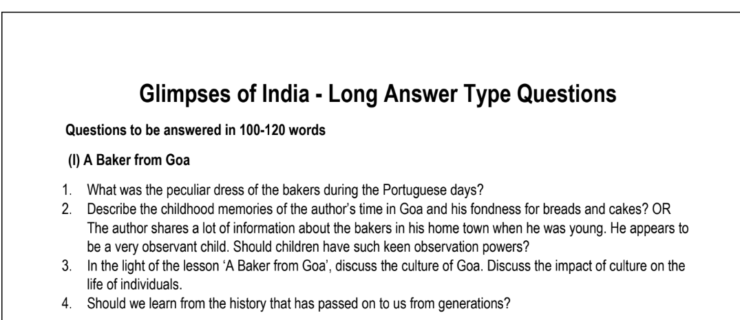 Glimpses of India - Long Answer Type Questions