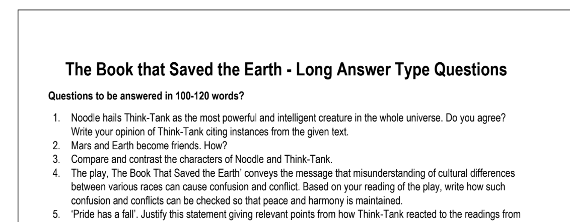 The Book that Saved the Earth - Long Answer Type Questions