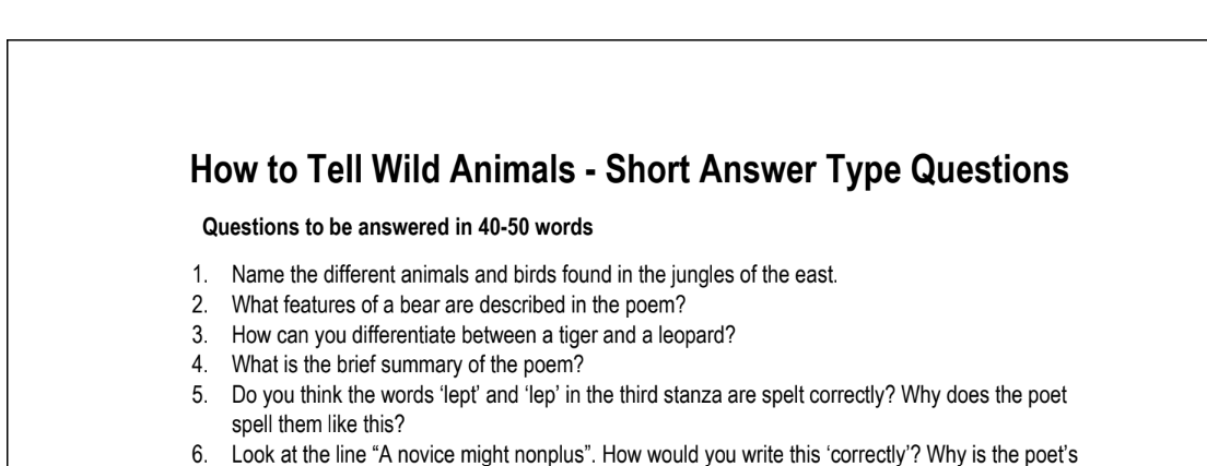 How to Tell Wild Animals - Short Answer Type Questions