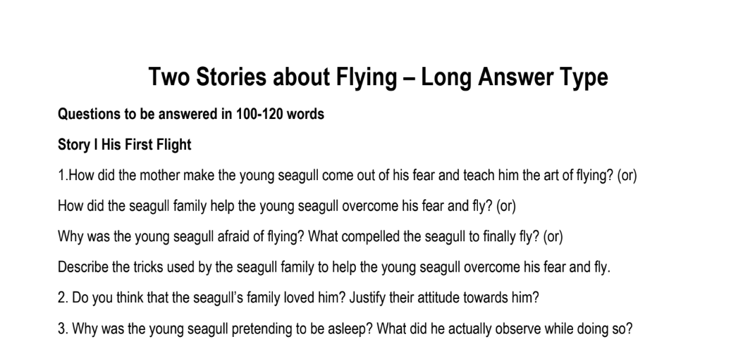 Two Stories about Flying – Long Answer Type