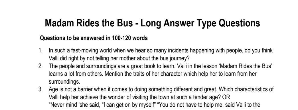 Madam Rides the Bus - Long Answer Type Questions