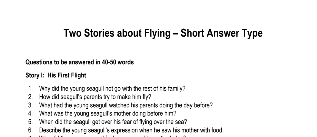 Two Stories about Flying – Short Answer Type
