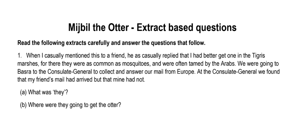 Mijbil the Otter - Extract based questions