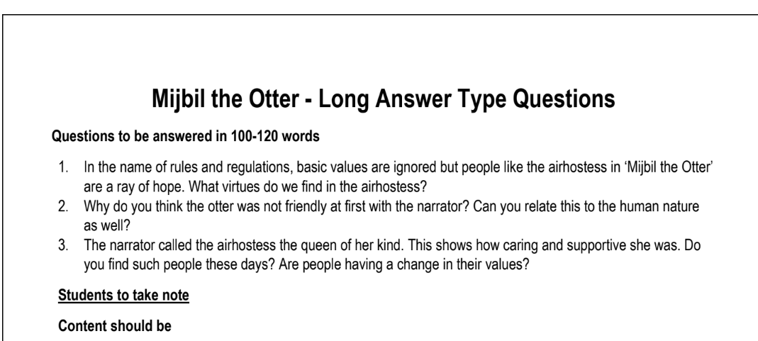 Mijbil the Otter - Long Answer Type Questions