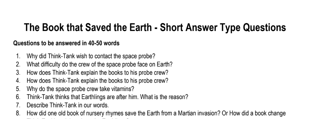 The Book that Saved the Earth - Short Answer Type Questions