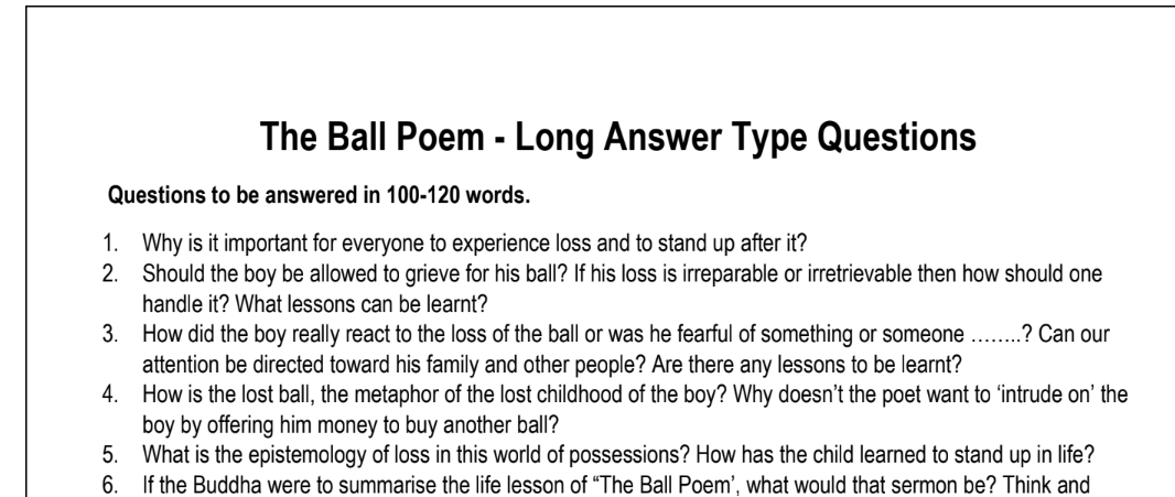 The Ball Poem - Long Answer Type Questions
