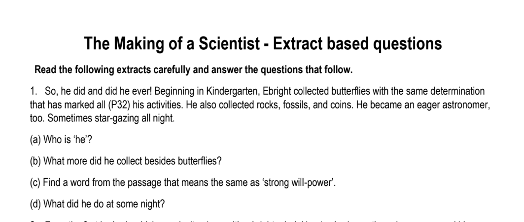 The Making of a Scientist - Extract based questions